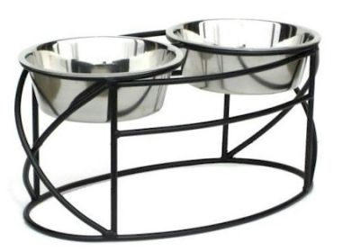 Oval Cross Double Raised Feeder (Option: Large  Black)
